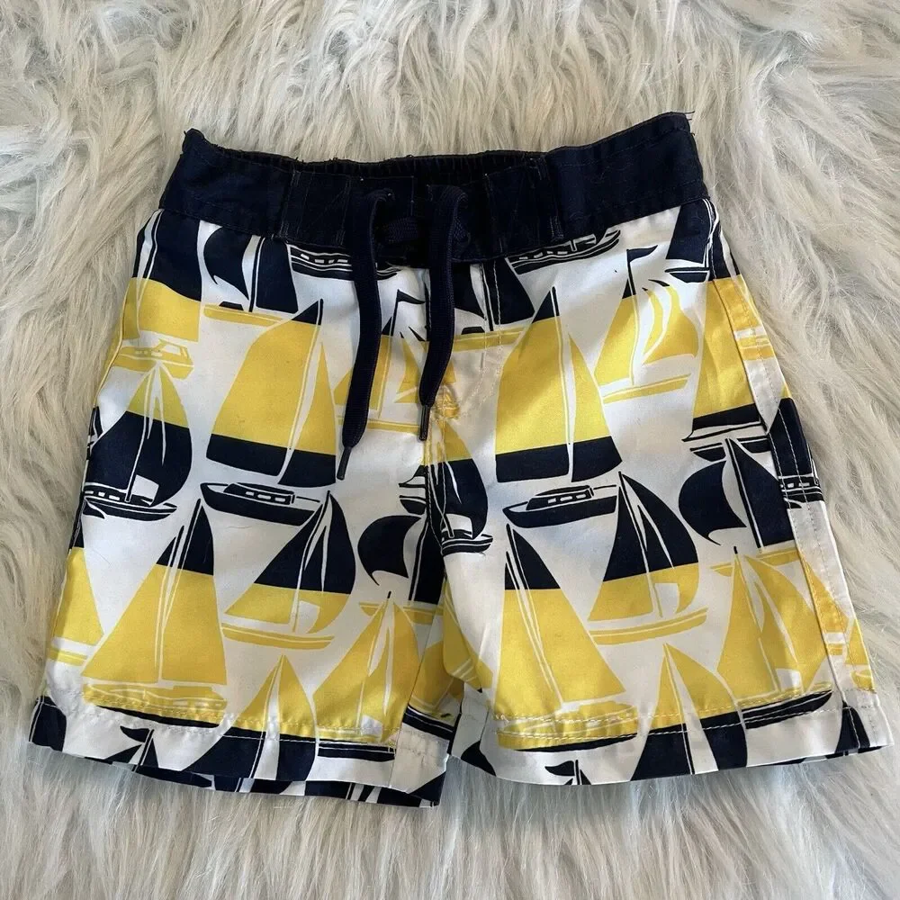 Janie and Jack Infant Boys Swim‎ Trunks Boardshorts 3-6M Sailboats Blue/Yellow